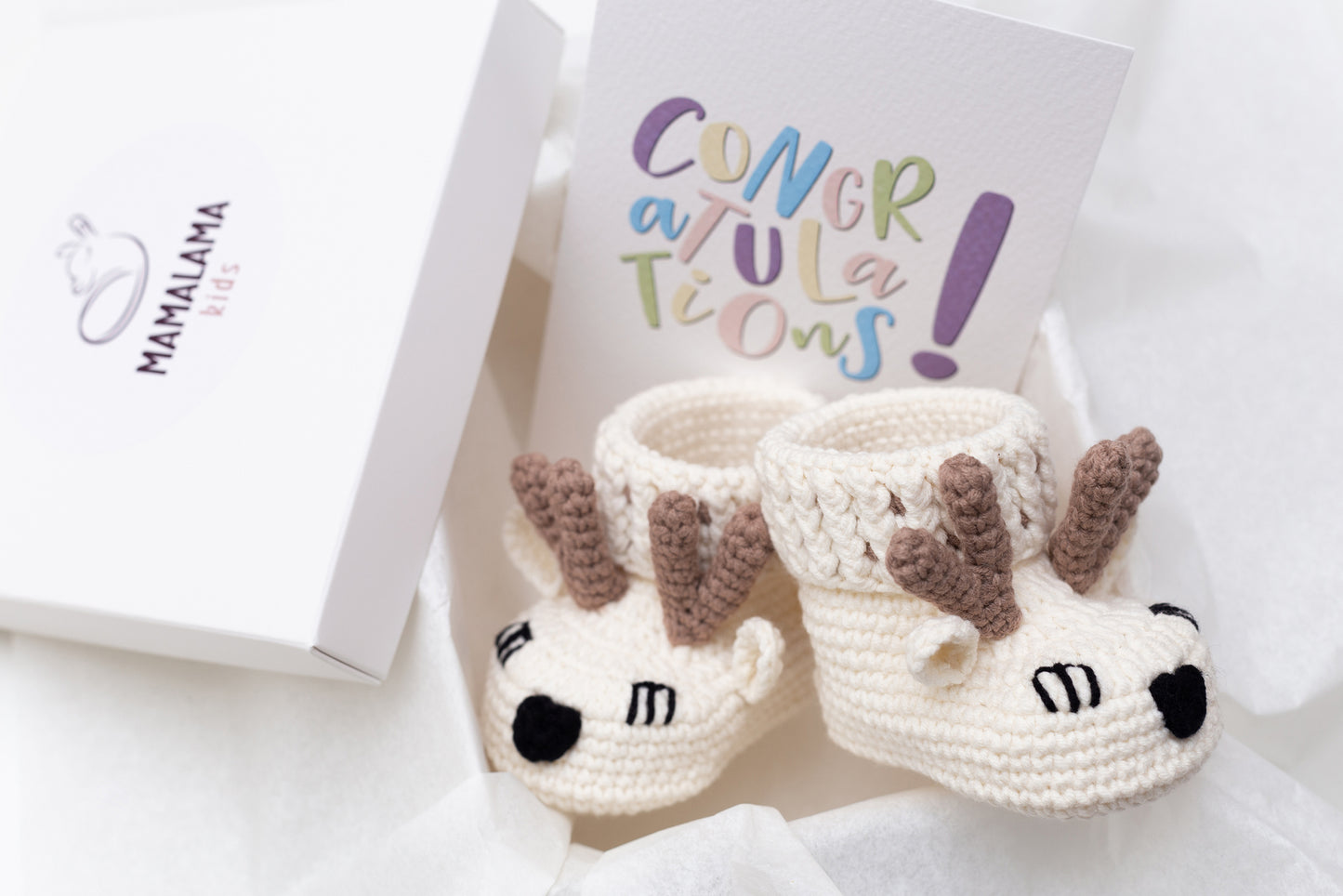 Deer booties gift box Cream