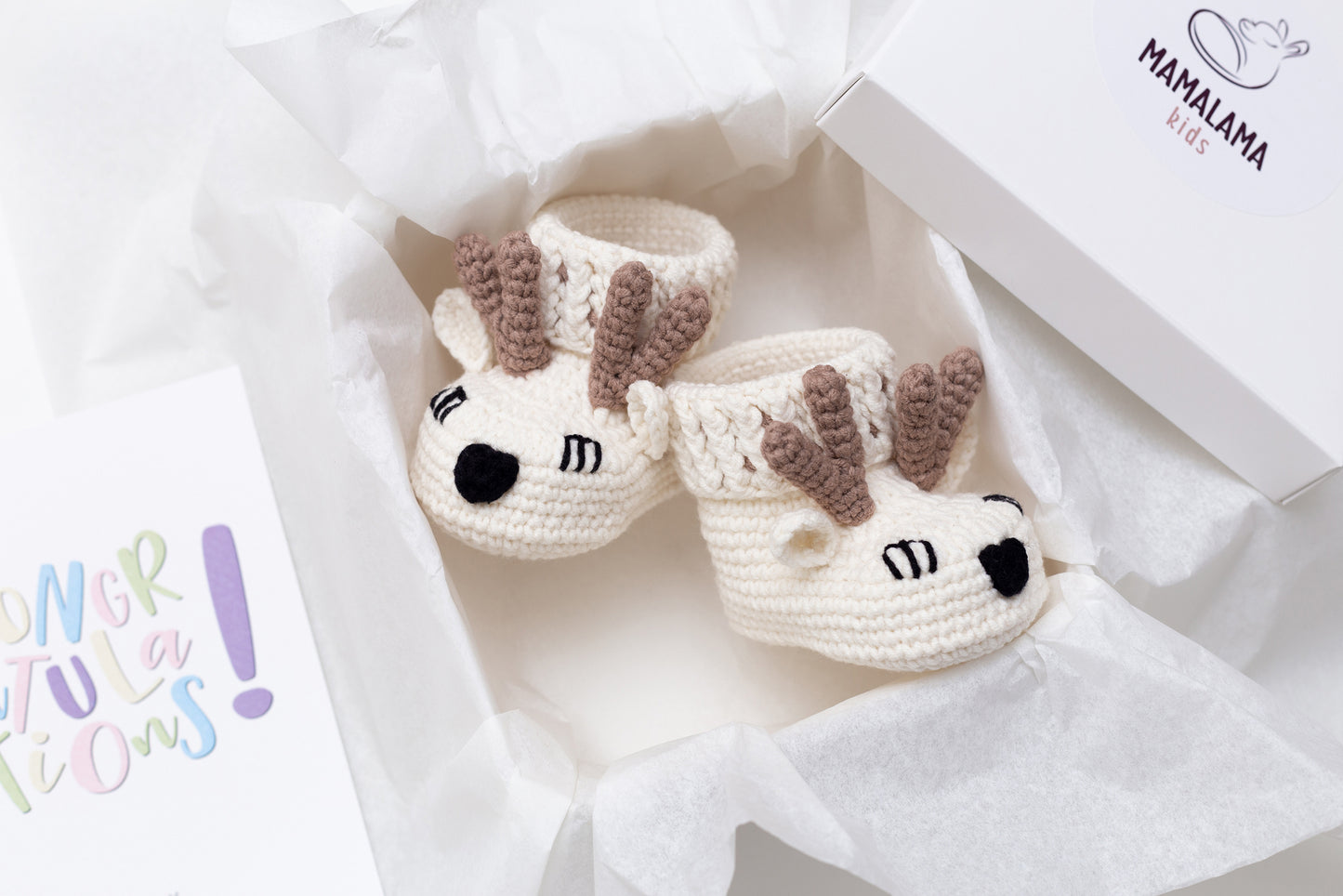 Deer booties gift box Cream