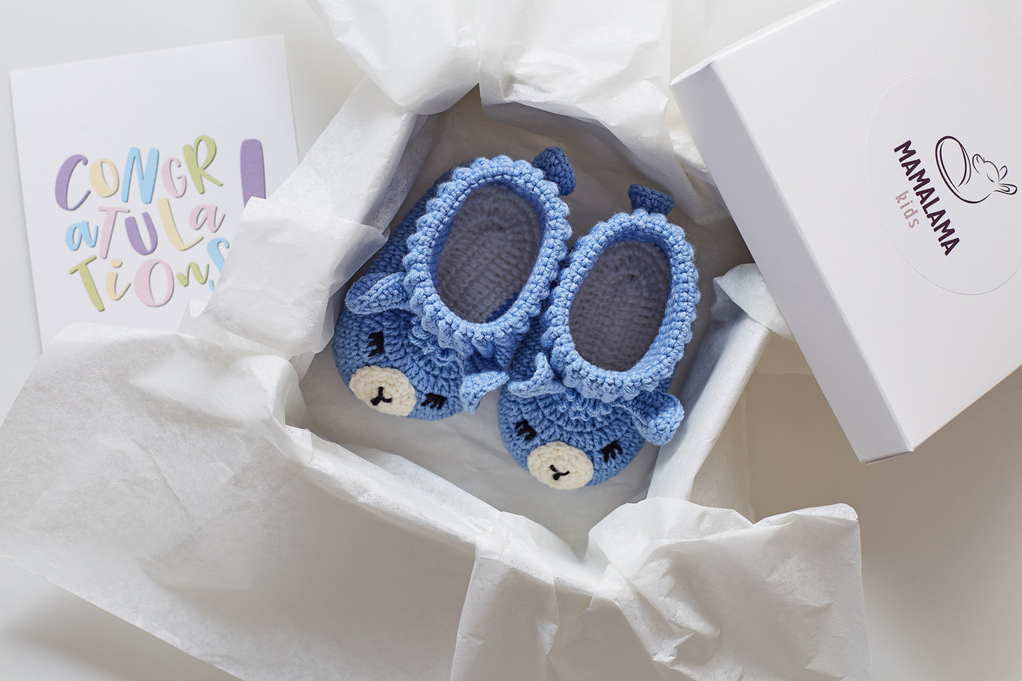 Llama booties gift box Blue