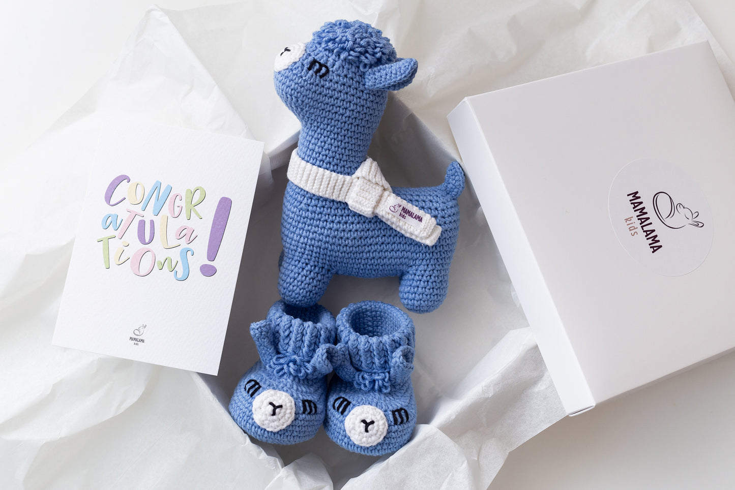 Llama booties gift box Blue
