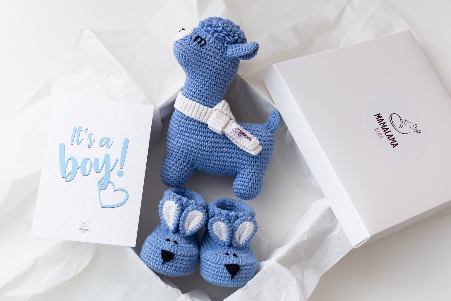 It's a boy bunny booties baby gift box Blue