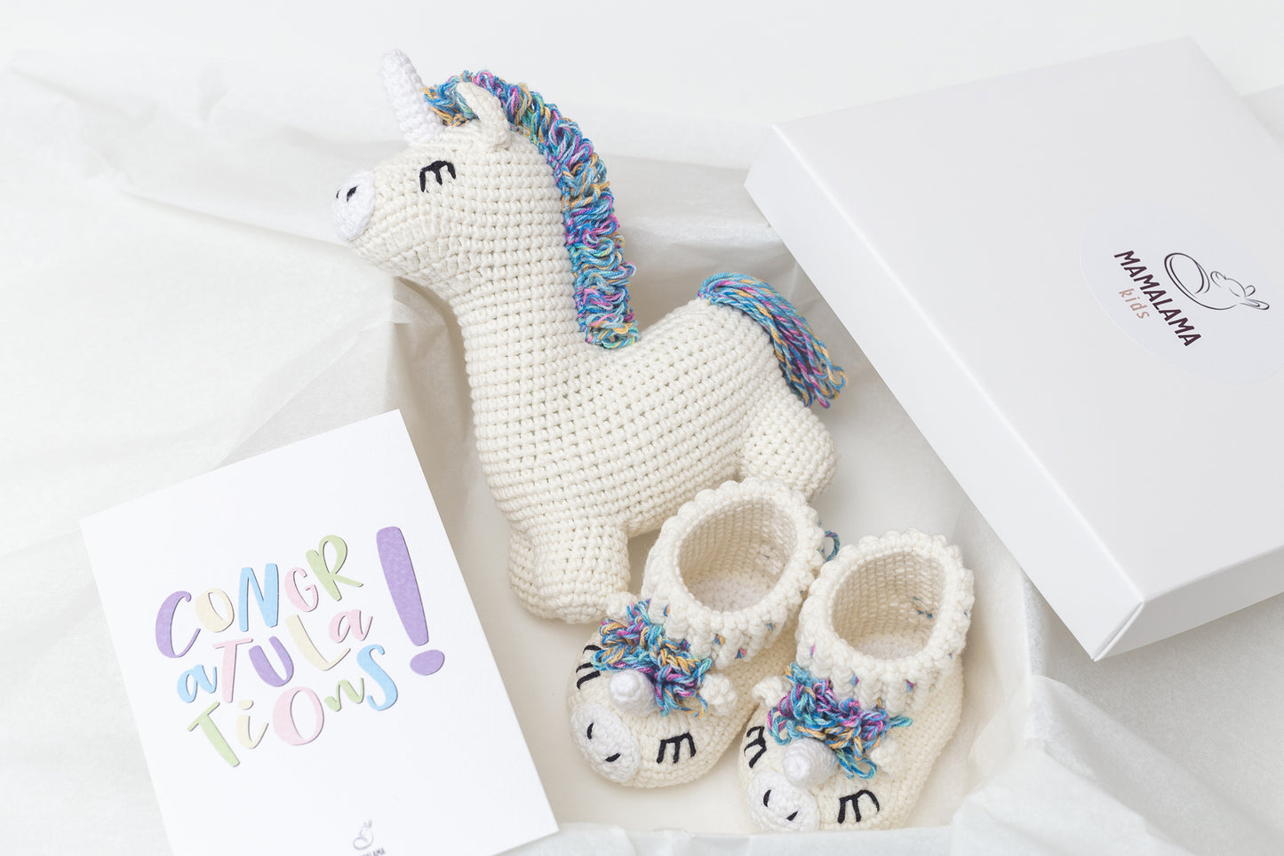 Unicorn toy & booties gift box