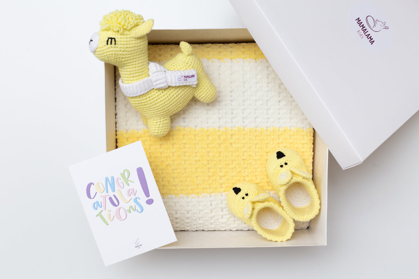 Llama toy & bunny booties gift box Yellow