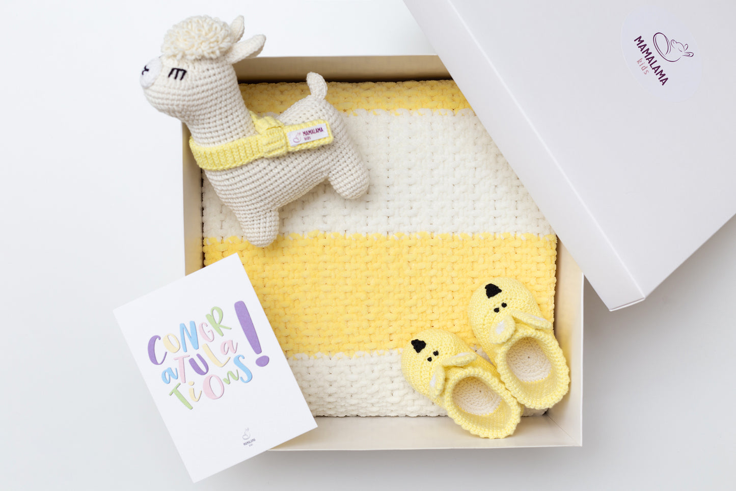 Llama toy & bunny booties gift box Yellow Off white