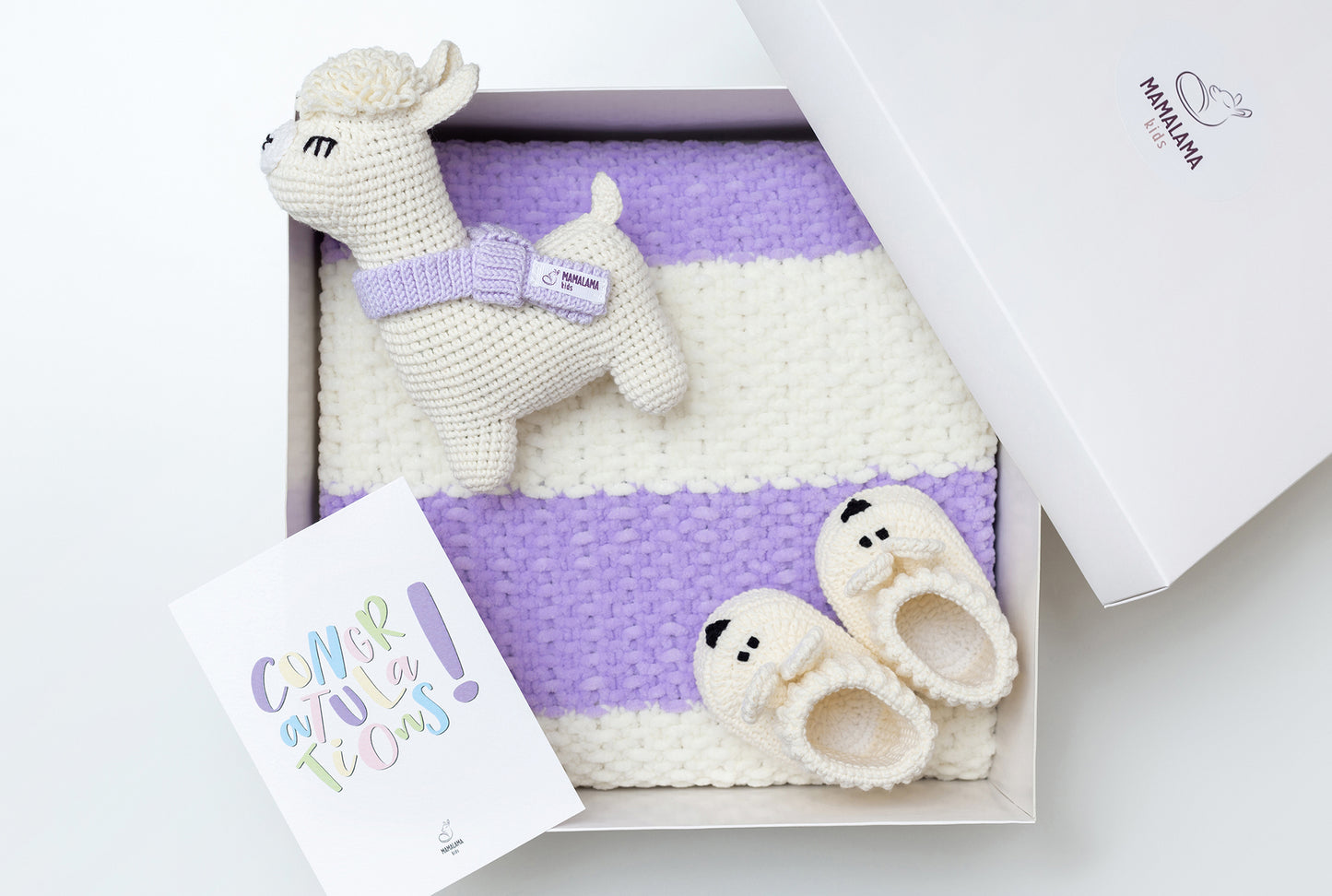 Llama toy & blanket & bunny booties gift box Lavender