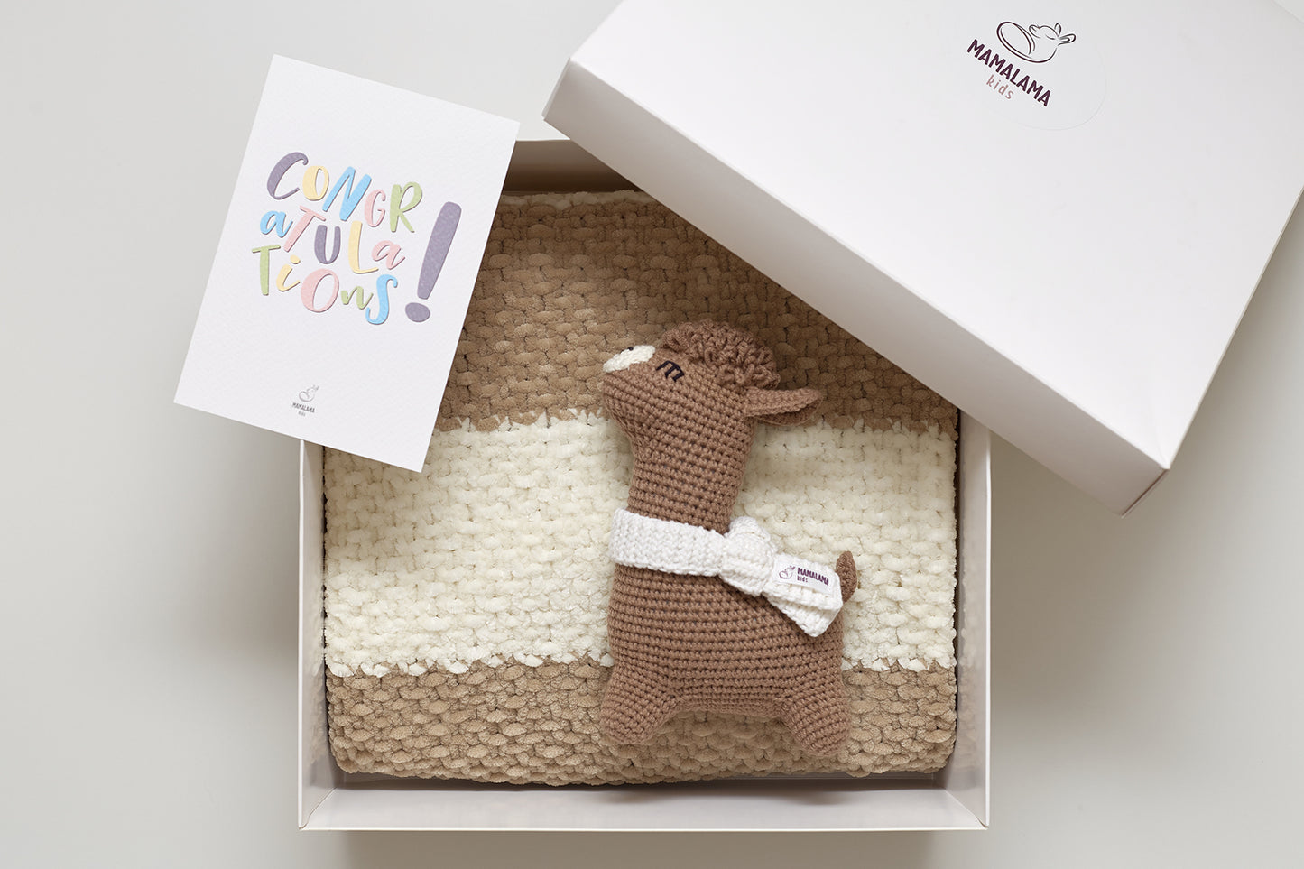 Llama toy & blanket gift box Beige Brown