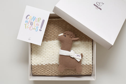 Llama toy & blanket gift box Beige Brown
