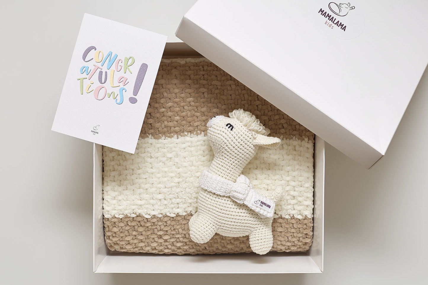 Llama toy & blanket gift box Beige Brown