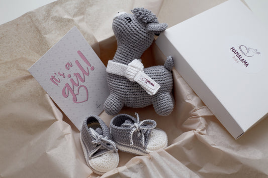 It's a Girl Llama toy & sneakers gift box Gray