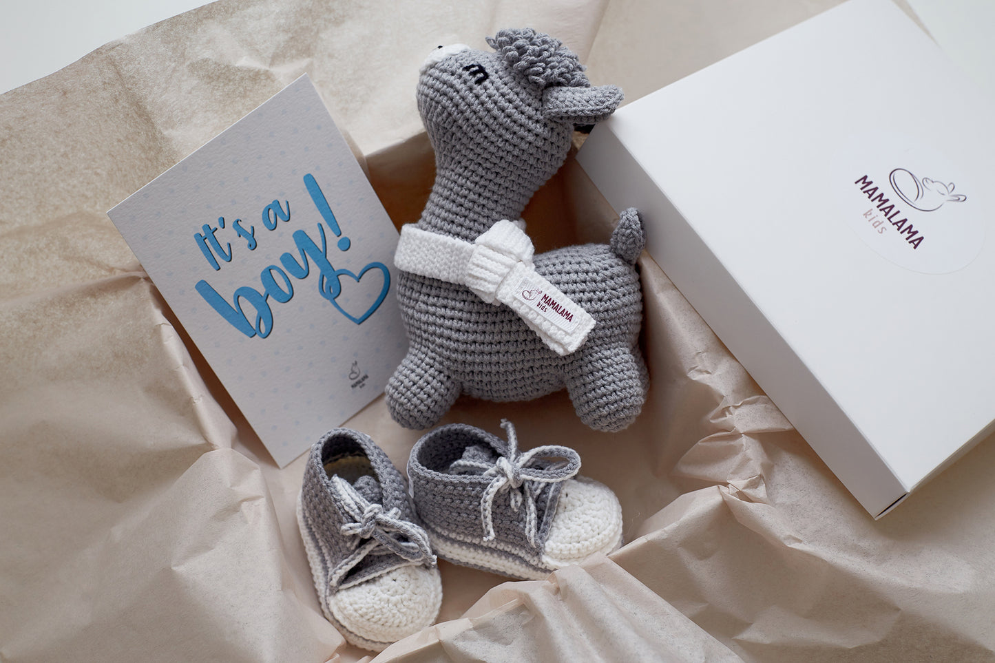 It's a Boy Llama toy & sneakers gift box Gray