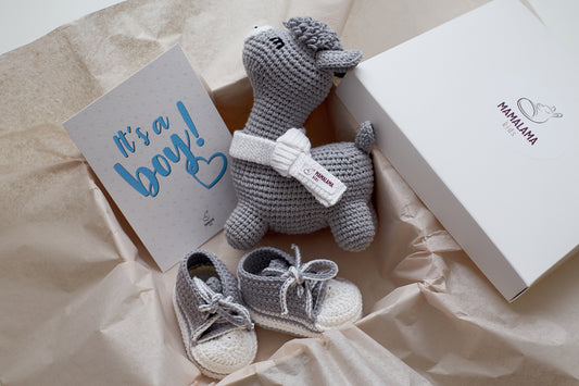 It's a Boy Llama toy & sneakers gift box Gray