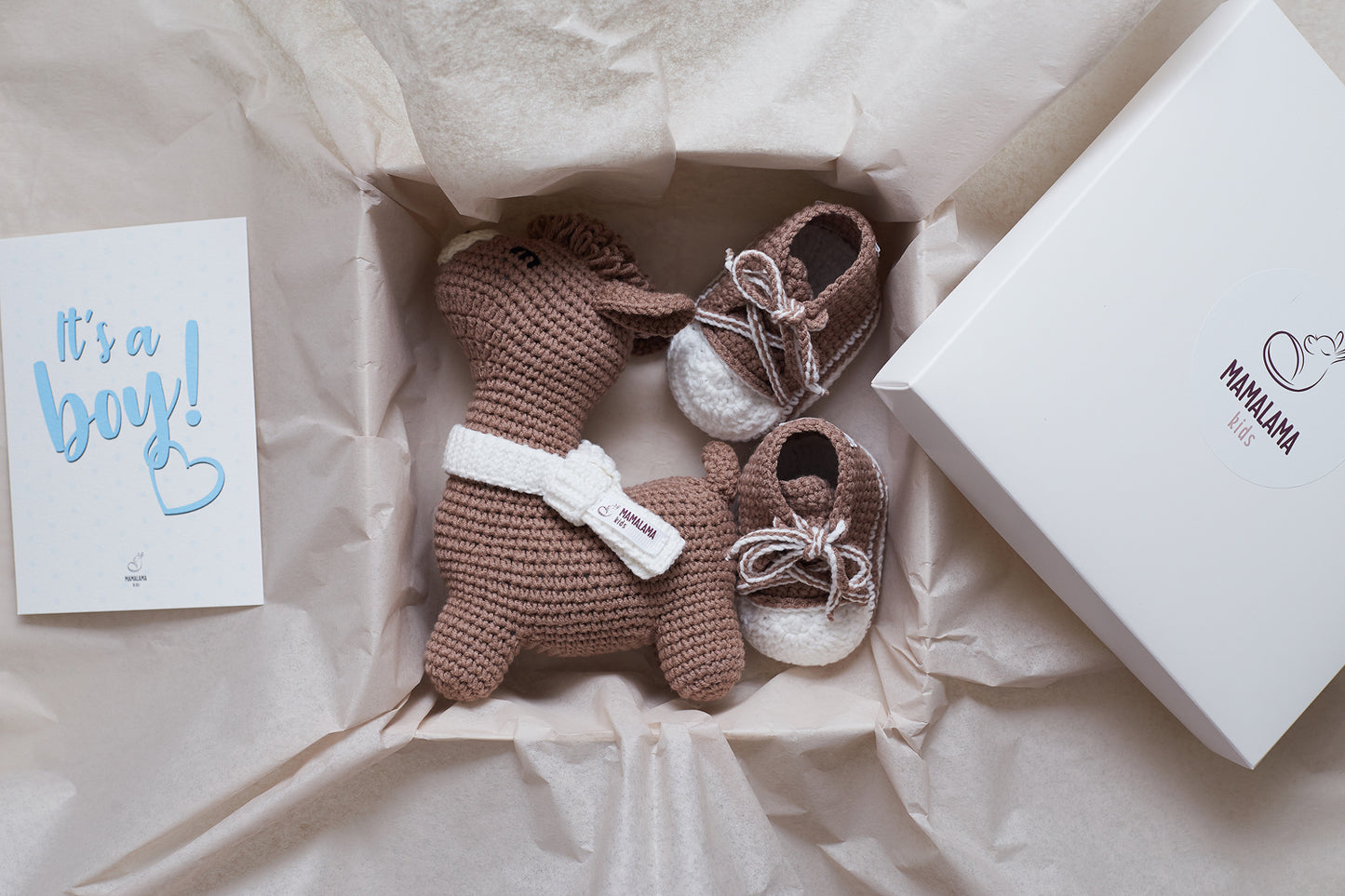 It's a Boy Llama toy & sneakers gift box Brown