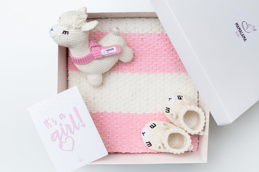 It's a Girl Llama toy & blanket & booties gift box Pink