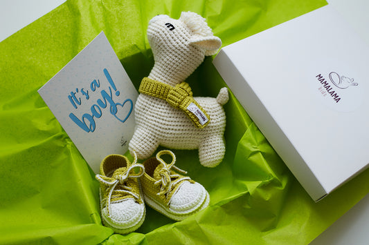 It's a Boy Llama toy & sneakers gift box Off white Green