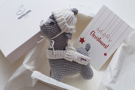 Christmas llama in a hat toy gift box Gray
