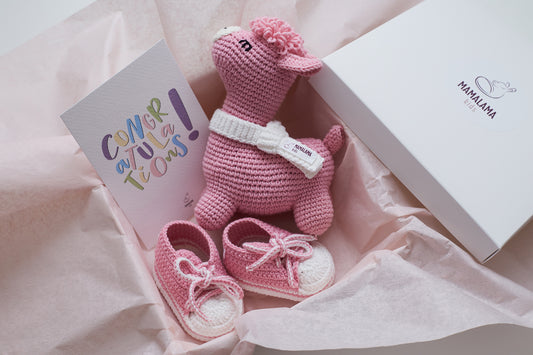 Llama toy & sneakers gift box Pink