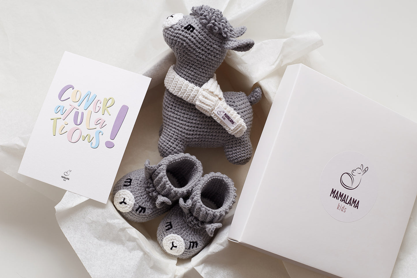 Llama toy & booties gift box Gray