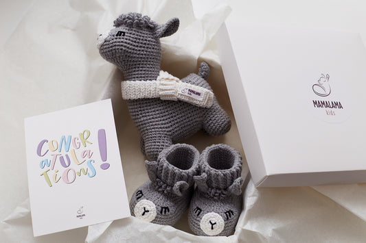 Llama toy & booties gift box Gray