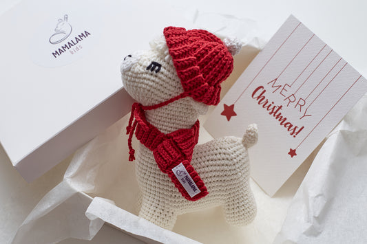 Christmas llama in a hat toy gift box Off white