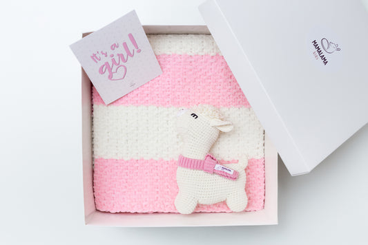 It's a Girl Llama toy & blanket gift box Pink Off white
