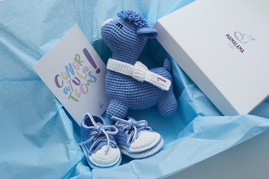 Llama toy & sneakers gift box Blue