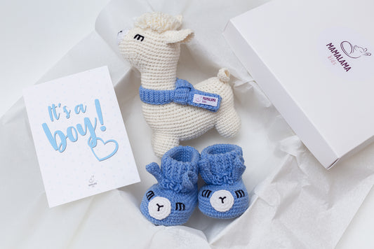 It's a Boy Llama toy & booties gift box Cream
