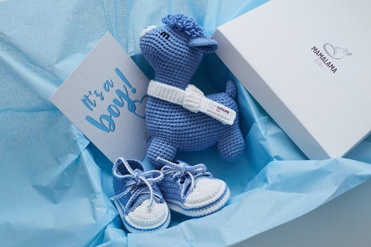 It's a Boy Llama toy & sneakers gift box Blue