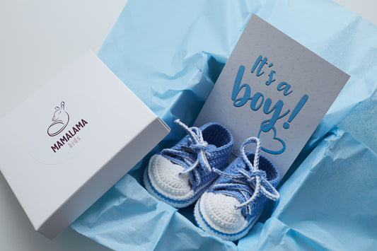 It's a Boy Sneakers booties gift box Blue