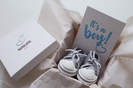 It's a Boy Sneakers booties gift box Gray