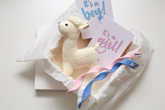 Gender reveal Llama toy gift box Off white