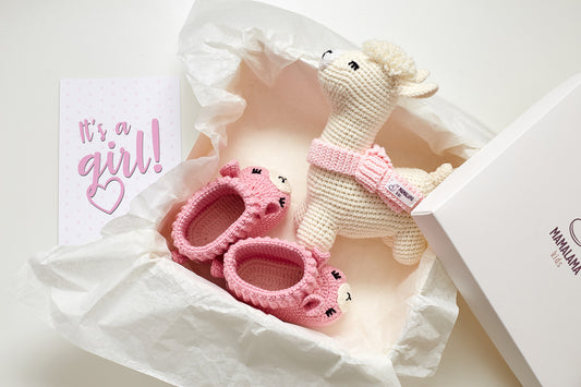 It's a Girl Llama toy & booties gift box Pink