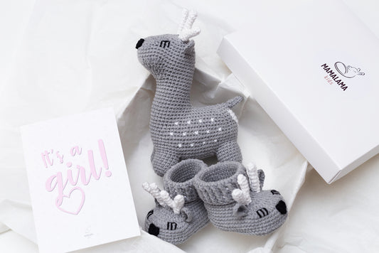 It's a Girl Deer toy & booties gift box Gray