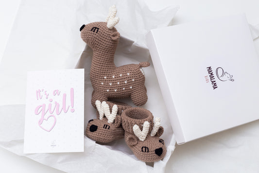 It's a Girl Deer toy & booties gift box Brown