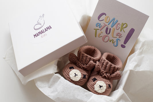 Llama booties gift box Brown