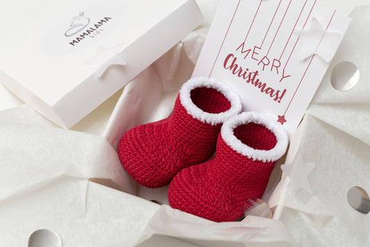 Christmas baby Santa booties gift box