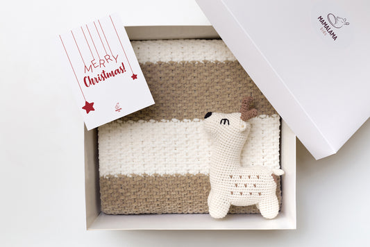 Christmas Deer toy & blanket gift box Beige