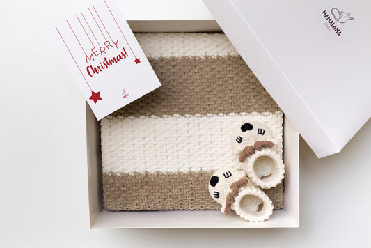 Christmas Baby blanket & deer booties gift box