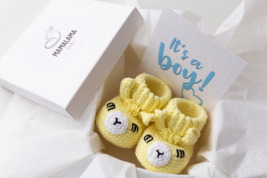 It's a Boy Llama booties gift box Yellow