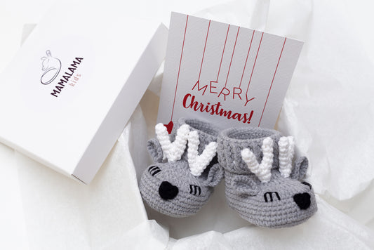 Christmas deer booties baby gift box Gray