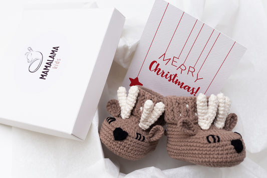 Christmas deer booties baby gift box Brown