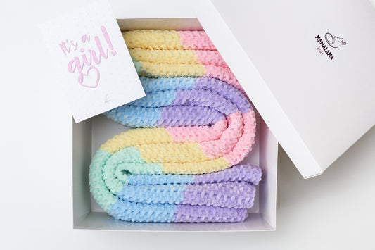 It's a Girl Baby blanket gift box Rainbow