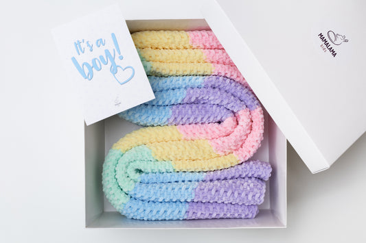 It's a Boy Baby blanket gift box Rainbow