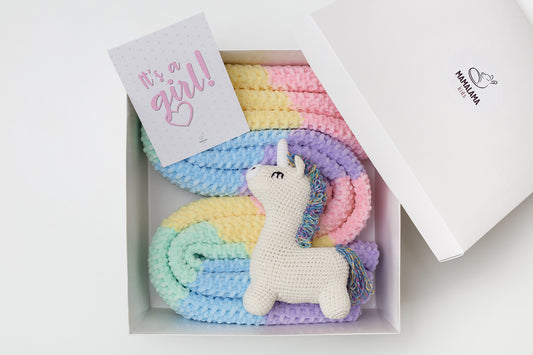 It's a Girl Unicorn toy & blanket gift box Rainbow