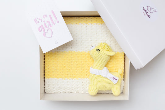 It's a Girl Llama toy & blanket gift box Yellow