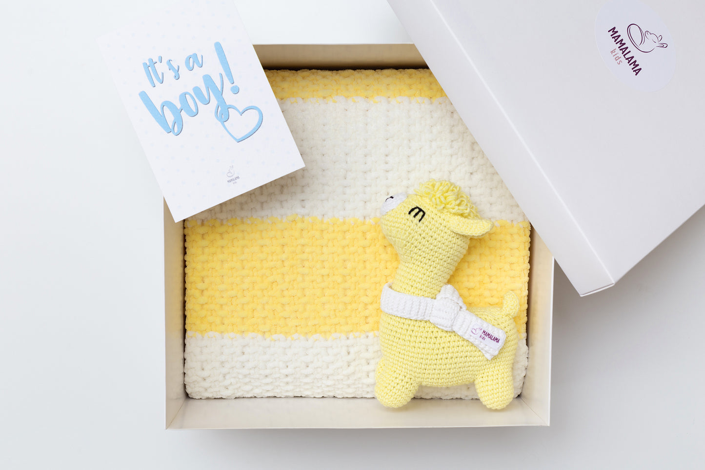 It's a Boy Llama toy & blanket gift box Yellow