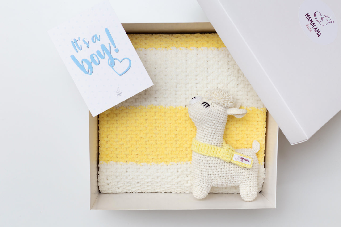 It's a Boy Llama toy & blanket gift box Yellow Off white