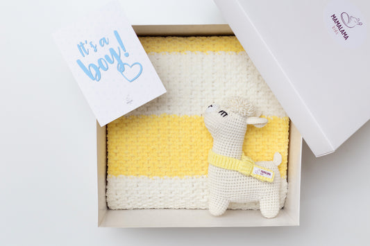 It's a Boy Llama toy & blanket gift box Yellow Off white