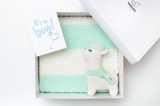 It's a Boy Llama toy & blanket gift box Green menthol
