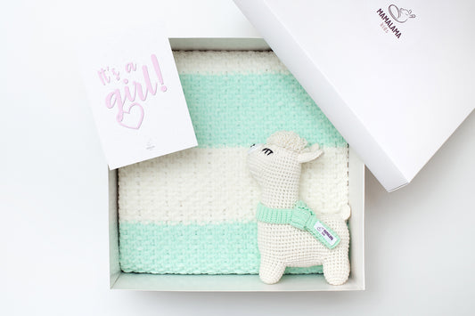 It's a Girl Llama toy & blanket gift box Green menthol