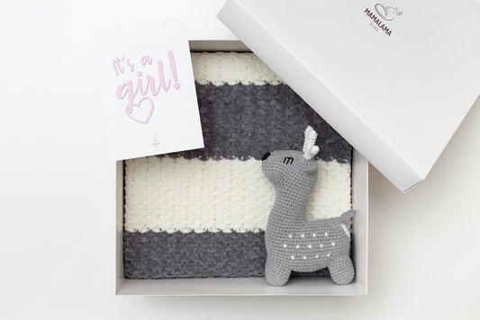 It's a Girl Deer toy & blanket gift box Gray